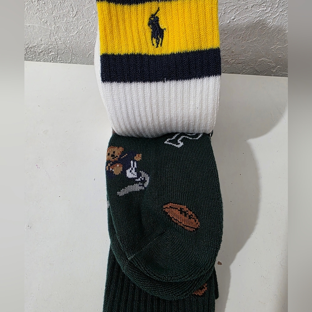 Polo Ralph Lauren Boys Polo Bear Crew Socks 3 Pack Size 8-9.5 Shoe 13-3 - Picture 5 of 7